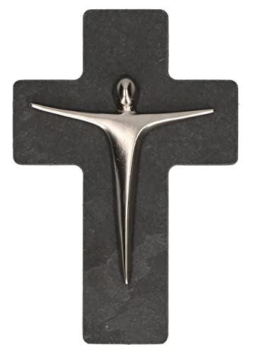 Butzon & Bercker Schieferkreuz mit Korpus aus Feinmetall, Kruzifix aus Schiefer mit Korpus Christi in Silber von Butzon & Bercker