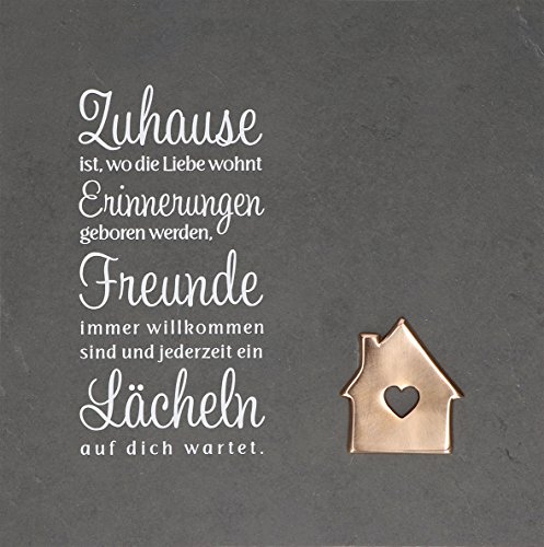 Butzon & Bercker Schieferrelief „Zuhause“ – 29 × 29 cm – farbig bedruckt mit Bronze-Haus – Wandbild mit Aufhängung – Geschenk zum Einzug, zur Hochzeit oder für Familie & Freunde von Butzon & Bercker