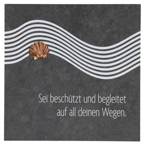 Butzon & Bercker Schiefertafel - Sei beschützt und begleitet. Wandschild mit Zitat; Maße 14,5 x 14,5 cm. Inspirierende Dekoration zum Aufhängen mit Bronze-Figur und farbigem Aufdruck von Butzon & Bercker