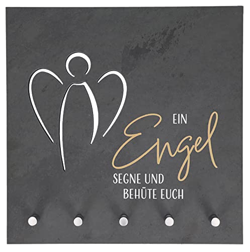 Butzon & Bercker Schlüsseltafel „Ein Engel segne und behüte euch“ – 29 × 29 cm – aus Schiefer mit 5 Haken – farbig bedruckt mit durchbrochenem Motiv – Geschenk zur Hochzeit, Einzug, Familie von Butzon & Bercker
