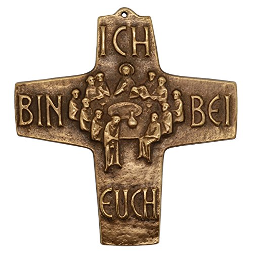 Kommunionkreuz Bronze - Wandkreuz Abendmahl mit Text Ich bin bei Euch, 10cm von Butzon & Bercker