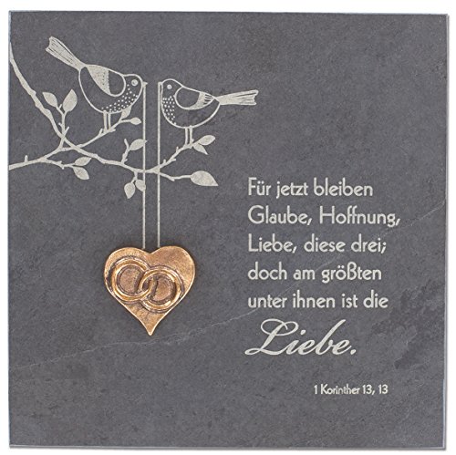 Schieferrelief zur Hochzeit mit Herz aus Bronze von Butzon & Bercker