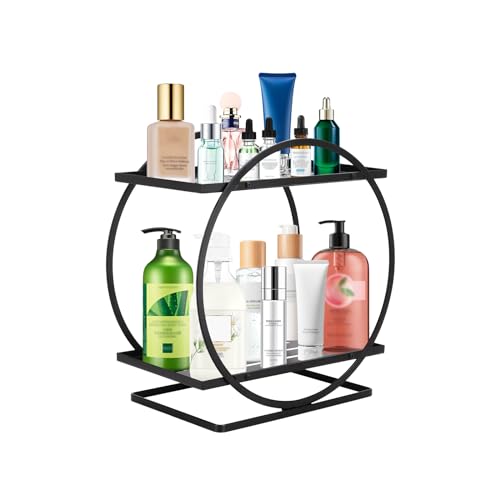 Badezimmer Organiser, 2 Schicht Kosmetische Standregal Aufbewahrungstablett, Küchenregal Stehend Skincare Organizer, Metall Ständer Schmink Regal für Badezimmer Küche Schlafzimmer Schminktisch Schwarz von Buwico