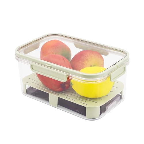 Buwico Frischhaltedosen mit Deckel, Kühlschrank-Aufbewahrungsbehälter, Essensbehälter, Frischhalteboxen mit Abtropfgitter, Geeignet für Picknickkörbe im Freien, Snackobst Aufbewahrungsboxen (Grün) von Buwico