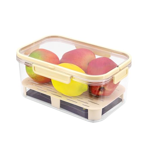 Buwico Frischhaltedosen mit Deckel, Kühlschrank-Aufbewahrungsbehälter, Essensbehälter, Frischhalteboxen mit Abtropfgitter, Geeignet für Picknickkörbe im Freien, Snackobst Aufbewahrungsboxen (Beige) von Buwico