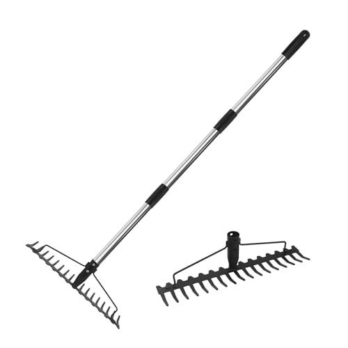Garten Rechen, 120cm Langem Metall Rechen, Rasenharke mit 17 Zinken, Gartenharke mit Stiel, Zum Lockern von Boden und Nivellieren von Rasen, Unkraut Harke, Rasenrechen, Heurechen für und Blätter Garten Rechen, 120cm Langem Metall Rechen, Rasenharke mit 17 Zinken, Gartenharke mit Stiel, Zum Lockern von Boden und Nivellieren von Rasen, Unkraut Harke, Rasenrechen, Heurechen für und Blätter von Buwico