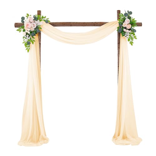 Hochzeit Vorhang Deko, 75cmX600cm Voile Vorhang Chiffon Drapierung Stoff, Hochzeit Bogen Sheer Draperie Hintergrund, für Hochzeitszeremonie Empfang Party、Torbogen、Party、Deckendekor (Golden) von Buwico