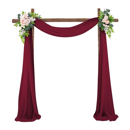 Hochzeit Vorhang Deko, 75cmX600cm Voile Vorhang Chiffon Drapierung Stoff, Hochzeit Bogen Sheer Draperie Hintergrund, für Hochzeitszeremonie Empfang Party、Torbogen、Party、Deckendekor (Rot) von Buwico