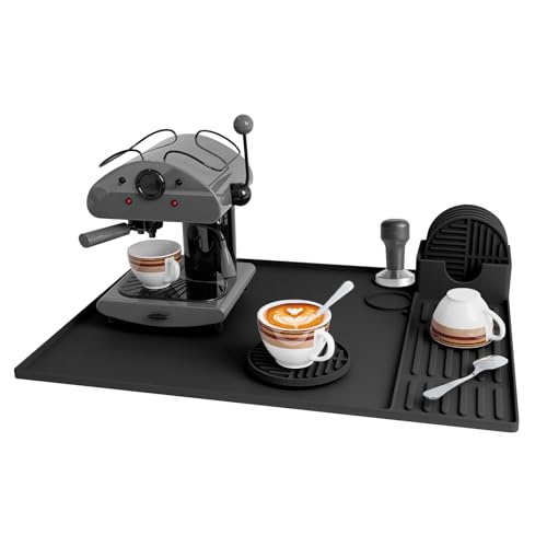Kaffeemaschine Unterlage,55X43cm Große Kaffeemaschine Abtropfmatte,Silikon Anti Rutsch Geschirrabtropfmatten,Untersetzer mit Erhöhten Kanten,Kaffeebar Matte für Arbeitsplatten Abtropfmatte (Schwarz) Kaffeemaschine Unterlage,55X43cm Große Kaffeemaschine Abtropfmatte,Silikon Anti Rutsch Geschirrabtropfmatten,Untersetzer mit Erhöhten Kanten,Kaffeebar Matte für Arbeitsplatten Abtropfmatte (Schwarz) von Buwico