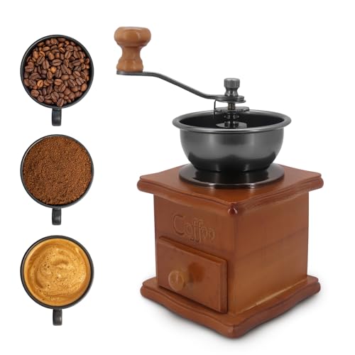Manuelle Kaffeemühle, Holz Retro Antik Keramik Handkurbel Kaffeemühle, Retro-Handkaffeemühlen, Einstellbare Rauheit Kaffeebohnen Mühle Kaffeebohnen Mühle, Geeignet für Zuhause, Büro, Reise,kaffeemühle von Buwico