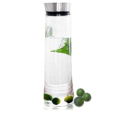 Wasser Krug Glas-Karaffe Borosilikatglas Wasserkaraffe Kaltes Eistee Wasserkanne mit Deckel aus Edelstahl für Wasser, Milch, Saft, Limonade und kohlensäurehaltige Getränke geeignet (1.5L) von Bemodst