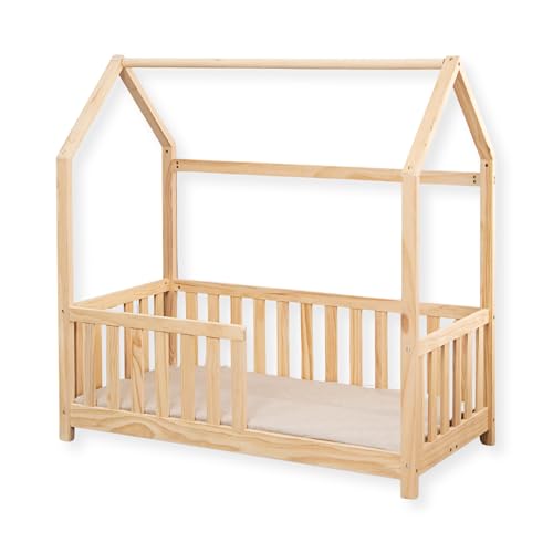 Buxibo Kleinkinderbett mit Matratze – Kleinkinderbett aus Holz – Hausbett – 70x140 cm von Buxibo