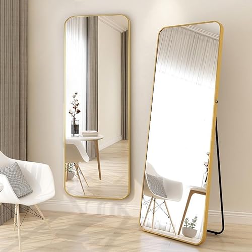 Buxibo Standspiegel - Minimalistischer Design Wandspiegel - Stehender Rechteckspiegel mit Metallrahmen - Modern - Ankleidespiegel/Badezimmerspiegel - Gold - 50x160x3 cm von Buxibo