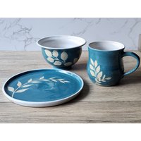 Handgemachte Keramik Frühstücksset - 3-Teiliges Set, Keramikbecherschale, Beilagenteller, Einzigartiges Geschenk Für Kaffeeliebhaber von BuxtonPotteryAU
