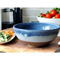 Handgemachte Keramik Servierschale - Blaue Keramikschale Große Salatschüssel Obstschale Einzigartige Präsentationsschale von BuxtonPotteryAU