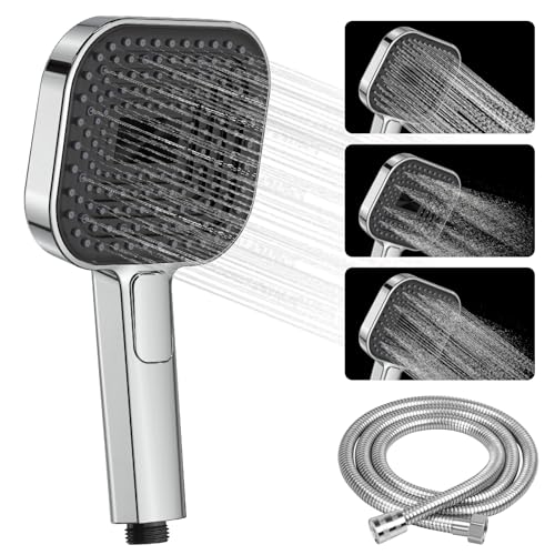 Buycard Duschkopf Chrom mit Schlauch,Duschkopf Groß(Φ135mm) mit 3 Strahlarten, Duschbrause für Duschkopf Wassersparend, Shower Head für Baden,Duschkopf Chrom+1.5M Duschschlauch. von BuyCard