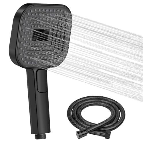Buycard Duschkopf Schwarz,Duschkopf Groß(Φ135mm) mit 3 Strahlarten, Duschbrause für Duschkopf Wassersparend, Shower Head für Baden,Duschbrause Schwarz +1.5M Duschschlauch. von BuyCard