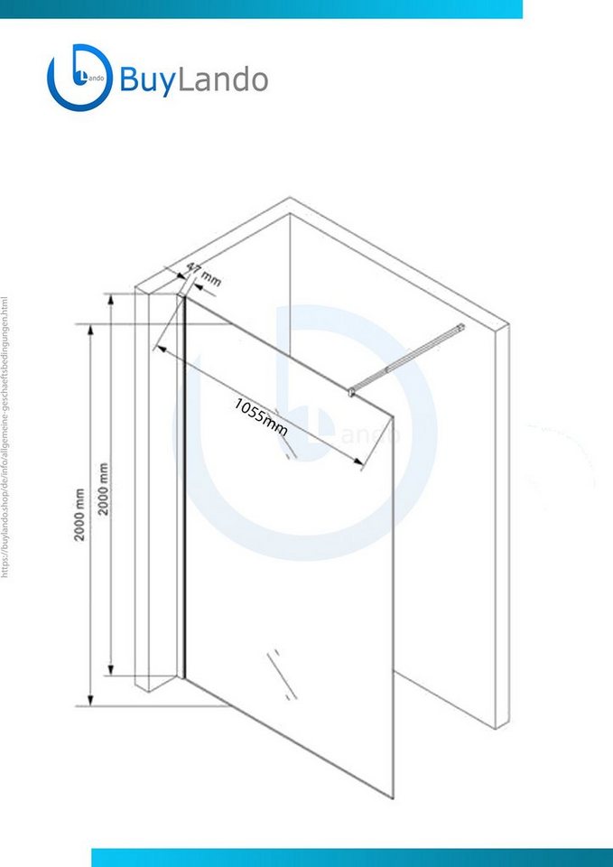 BuyLando.Shop Eckdusche BuyLando.Shop 1080x2000x10mm Lily" Duschwand - Dusche - Duschabtrennu" von BuyLando.Shop