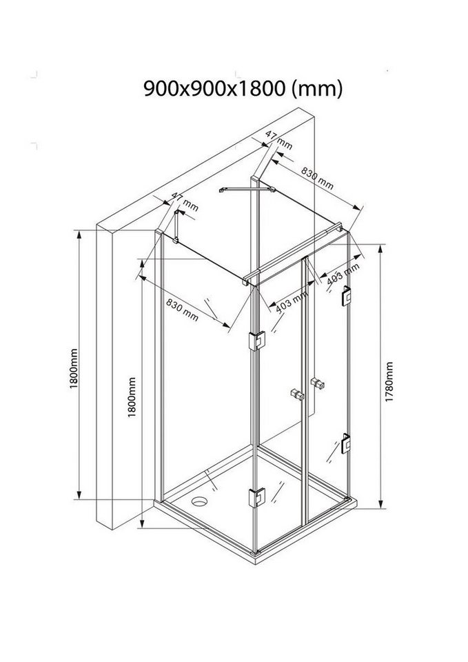 BuyLando.Shop Eckdusche BuyLando.Shop U Form Duschkabine Emma 90x90x180cm / 8mm / ohne Duschta von BuyLando.Shop