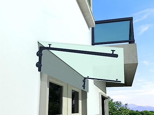 BuyLando.Shop - (Typ-7016) Glasvordach VSG Türdach Hausdach Pavillion Pergola Überdachung inkl Ral7016 Halter (L-Träger, 150x90cm Milchglas) von BuyLando