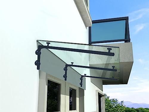 BuyLando.Shop - (Typ-7016) Glasvordach VSG Türdach Hausdach Pavillion Pergola Überdachung inkl Ral7016 Halter (L-Träger, 250x90cm Klarglas) von BuyLando
