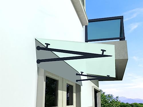 BuyLando.Shop - (Typ-7016) Glasvordach VSG Türdach Hausdach Pavillion Pergola Überdachung inkl Ral7016 Halter (V-Träger, 150x90cm Milchglas) von BuyLando