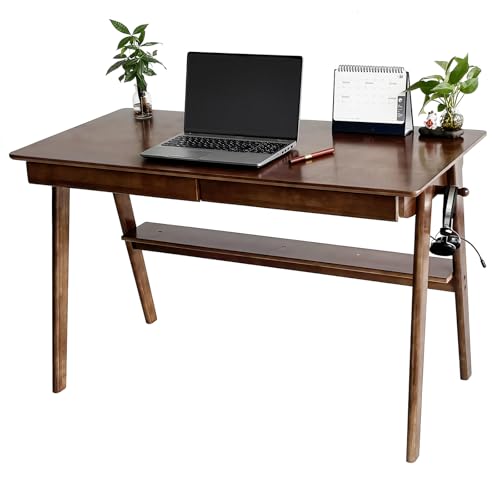 Holz-Schreibtisch mit Schublade und Hängestange, Wooden Computertisch im Heimbüro Büro Schreibtisch Massivholz Sekretär Tisch Vintage für Büro und Home-Office von BuyUp