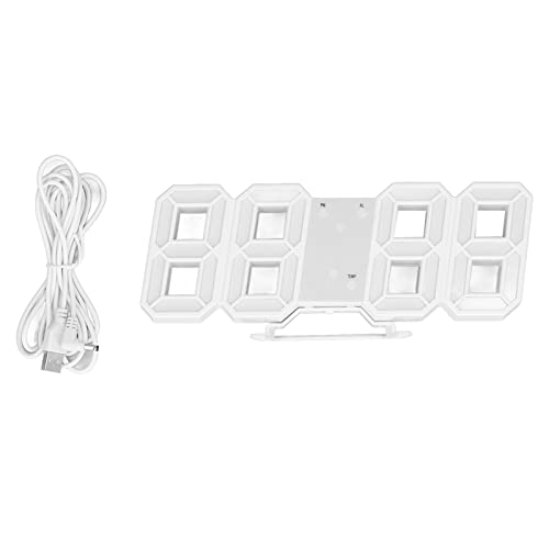BuyWeek 3D LED Wanduhr, Weiß Rahmen Digitale Uhr Moderne Digital Wecker Timer mit Temperaturanzeige für Zuhause, Wohnzimmer, Dekoration (Grün) von BuyWeek