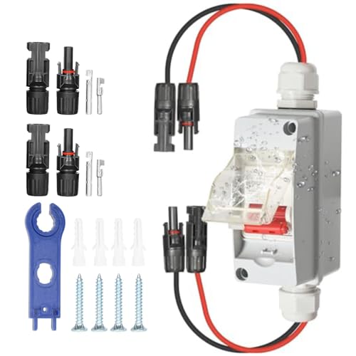 BuyWeek DC Trennschalter PV Anlage, PV DC Leitungsschutzschalter Sicherungsautomat 2P 32A 500V, mit Kabel IP65 Wasserdicht Gehäuse Solar Trennschalter für PV Anlage Solaranlage Balkonkraftwerk von BuyWeek