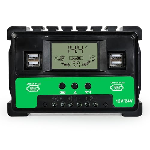 BuyWeek 60A MPPT Solar Laderegler 12V/24V Solarladeregler mit LCD-Display und 4 USB Ports MPPT Solarregler Solar Charge Controller für Blei Säure Lithium Batterien von BuyWeek