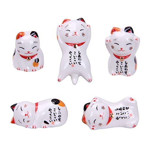 BuyWeek Glückskatze Essstäbchen Rest, 5Pcs/Set Japanische Keramik Lucky Cat Essstäbchen Halter Katze Stäbchen Halter Ornamente für Heimtextilien von BuyWeek