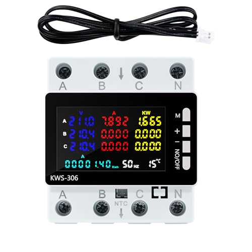 BuyWeek Smart Meter 3 Phasen Stromzähler 80A 220VAC Multifunktions-Stromzähler Digitaler Stromzähler Ausschaltspeicher/Übertemperaturschutz, Schutz vor Spannungs-/Stromunsymmetrie grau-weiß KWS-306 von BuyWeek