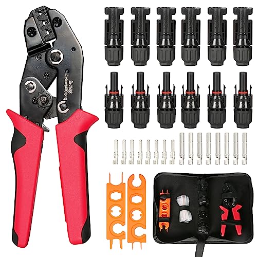 BuyWeek Solar Crimpzange Werkzeug Set, Solar Stecker Crimpzange Set für 2.5/4/6mm² PV Kabel, mit Crimpzange, 8 x Kabelstecker, 6 x Männlich/Weiblich Stecker, 8 x Kabelstecker, 2X Schraubenschlüssel von BuyWeek