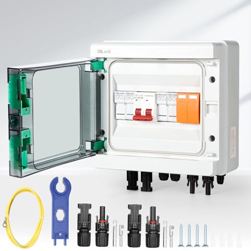 BuyWeek Solar PV Anschlusskasten DC500V Überspannungsschutz Anlage DC Trennschalter 32A Blitzschutz Leitungsschutzschalter, 2 String IP65 Wasserdicht für Photovoltaik Anlage (2 in 1 Out) von BuyWeek