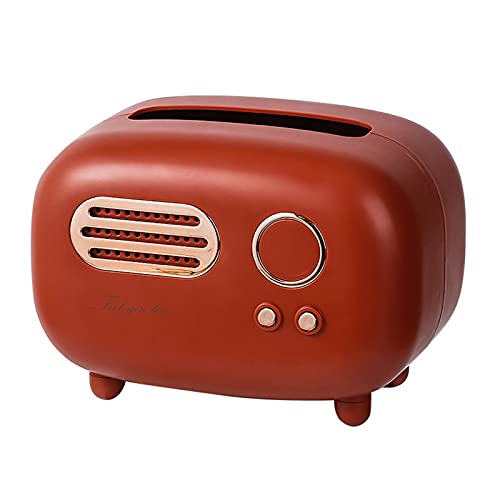 BuyWeek Taschentuchbox, Retro Radio Modell Kosmetiktücherbox Desktop Tücherbox Tissue Aufbewahrungsbox Servietten Organizer für Badezimmer Küche Zuhause(Red) von BuyWeek