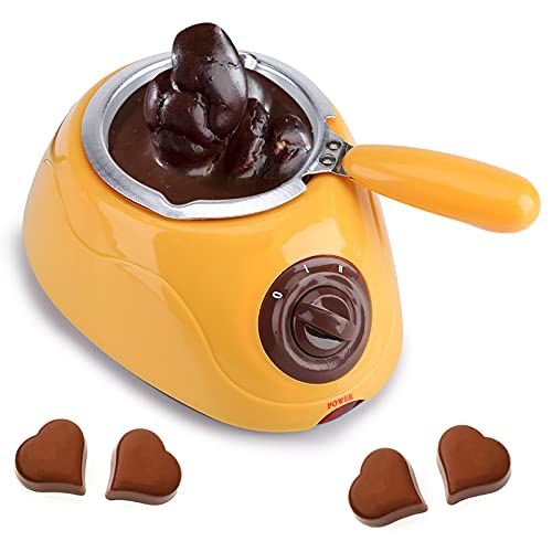 BuyWeek Elektroschokolade Schmelztiegel, Schokobrunnen Schokoladenbrunnen Fondue-Set, Mini Fondue Süßigkeiten Maker mit DIY-Formenset für Milchschokolade, Käse, Butter, Süßigkeiten(Gelb) von BuyWeek