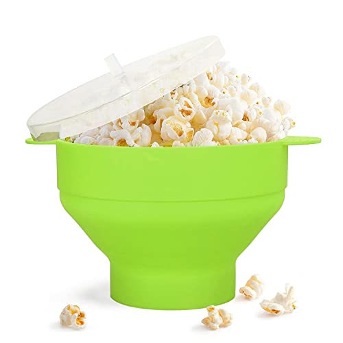 Mikrowellen-Popcorn-Popper, große Popcorn-Schüssel Silikon-Mikrowellen-Heißluft-Popcorn-Popper-Schüssel mit Deckel für Zuhause(Grün) von BuyWeek