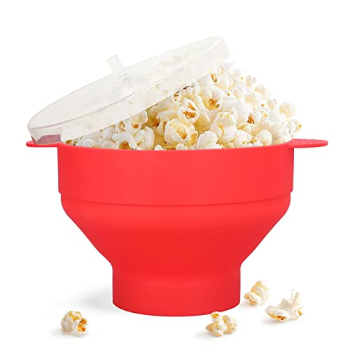 BuyWeek Mikrowelle Popcorn Maker, Große Popcorn Schüssel Silikon Mikrowellen Popcorn Popper Schüssel mit Deckel für Zuhause(Rot) von BuyWeek