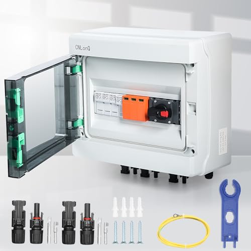 BuyWeek Solar PV Anschlusskasten DC 1000V 32A DC Trennschalter PV Anlage Überspannungsschutz PV Blitzschutz, PV Anschlusskasten 2 String, IP65 Wasserdicht, für Photovoltaik Balkonkraftwerk von BuyWeek
