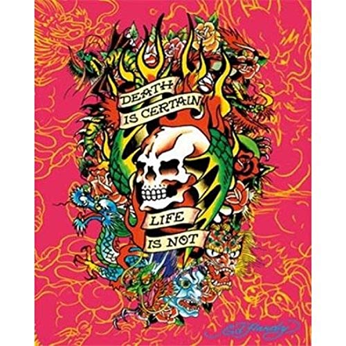 Buyartforless Ed Hardy Death is Certain – Life is Not 49,5 x 15,5 cm Tattoo-Kunstdruck Poster Drachen und Schädel mit versteckten Bildern von Buyartforless