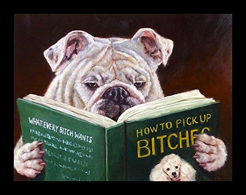 Buyartforless Framed Casonava - Dog Reading How to Pickup Bitches by Lucia Heffernan 10x8 Bulldog Pug Art Print Poster Humor von Buyartforless