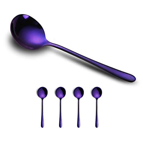 4 Stück Lila Suppenlöffel Edelstahl Bouillion Löffel, 6,88 Zoll Rundkopf Suppenlöffel, Schwerer Edelstahl koreanischer Löffel, Suppenlöffel 4er Set, Reislöffel Suppenlöffel Suppenlöffel Besteck et von Buyer Star