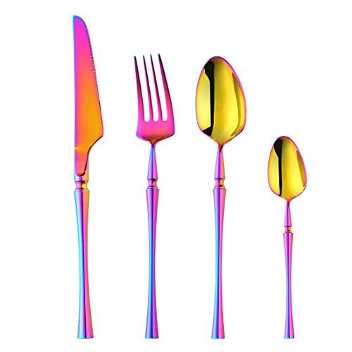 4-teiliges Regenbogen Besteckset Edelstahl Buntes Besteck Rainbow Cutlery Set für 1 Person von Buyer Star