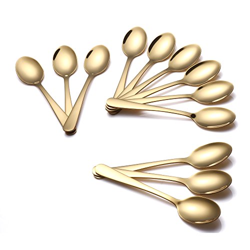 Buyer Star 12 Stück Kaffeelöffel Gold 14cm Teelöffel 304 Edelstahl Mini Löffel für Zucker Dessert Kuchen Espresso Demitasse EIS Gold Coffee Teaspoons von Buyer Star