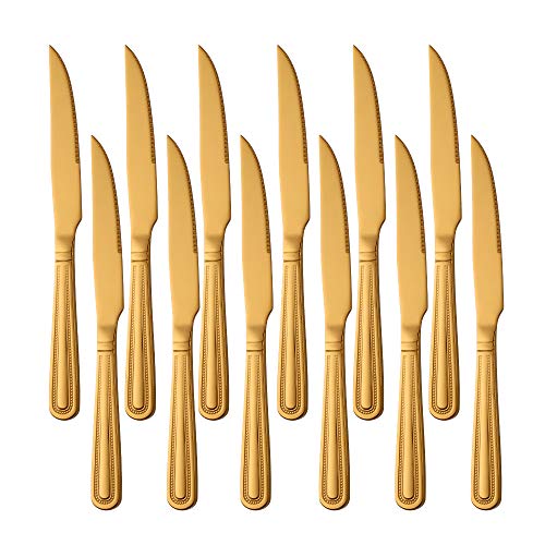 Buyer Star 12-teiliges Steakmesser, Scharfes Messerset aus goldenem Edelstahl für Küche oder Restaurant zu Hause von Buyer Star