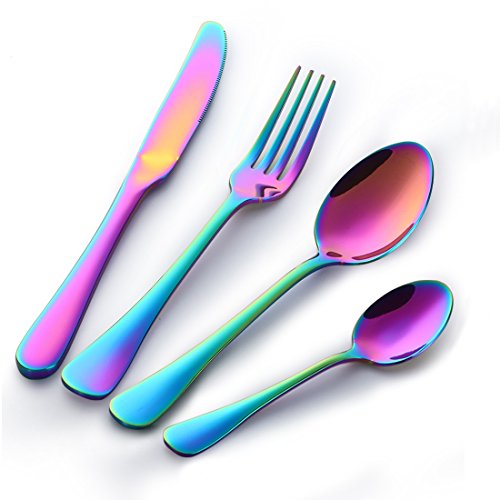 Buyer Star 16pcs Bunte Besteck Rainbow Edelstahl Besteckset Dinnerware Besteck-Set Geschirr Colorful Cutlery Set von Buyer Star