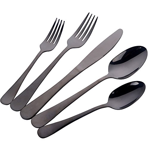 Buyer Star 20stk Schwarzes Besteckset Für 4 Personen, Besteck Edelstahl Mehrweggeschirr für Hochzeit & Party Küche Restaurant Geschirr Set von Buyer Star