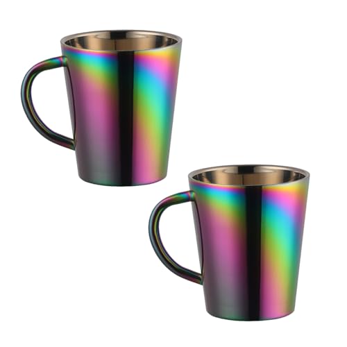 Buyer Star 304 Edelstahl Kaffeetassen mit Griff, Doppelwandige Tassen Espresso Kaffeebecher, doppelwandig, bruchsicher, für Reisen, Camping, 300ml 2 Stück (Regenbogen) von Buyer Star