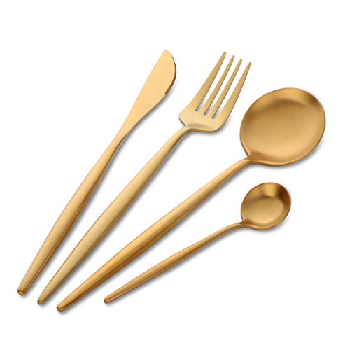 Buyer Star 4 Stück Gold Besteck Edelstahl Besteck-Set Messer Gabel Löffel Geschirr Flatware Cutlery Set von Buyer Star