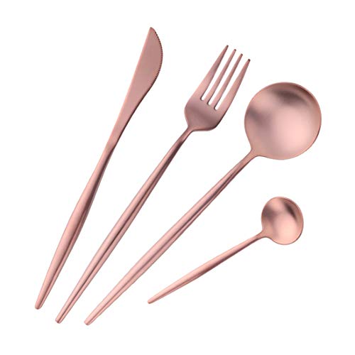 Buyer Star 4 Stück Rose Gold Besteck Edelstahl Besteck-Set Messer Gabel Löffel Geschirr Flatware Cutlery Set von Buyer Star